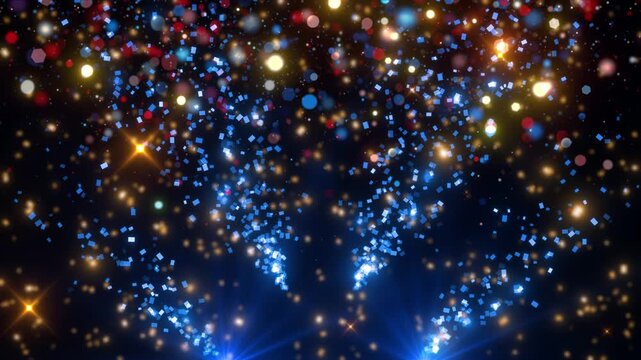blue red colored glitter particles light background video