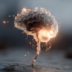 Brightly illuminated human brain linking to a radiant light bulb