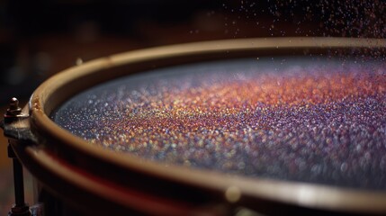 Colorful glitter dusts a drumhead