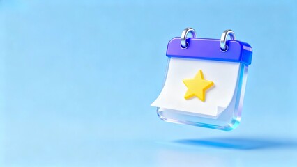 Blue purple seal, silver white metal ring, white paper 3D floating frosted glass calendar icon