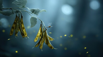 Golden pods, dragonfly, fireflies