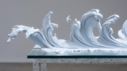 Abstract sculpted waves on a glass table
