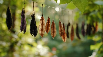Dried beans hanging from vines