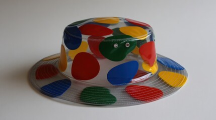 Clear hat with colorful polka dots