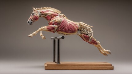 Anatomical horse model, leaping over jump