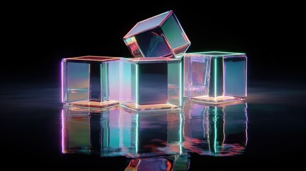 Neon cubes, vibrant reflections