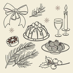 set of food and drinks