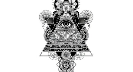 Mystical All Seeing Eye Pyramid with Intricate Geometric and Sacred Symbolism.
