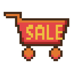 Pixel art shopping cart with SALE text