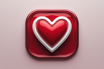 3D Red and White Heart Icon on Soft Background – Love and Social Media Symbol Ideal for social media likes, love symbols, romance graphics, app icons, and Valentine’s Day themes.
