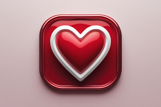 3D Red and White Heart Icon on Soft Background – Love and Social Media Symbol Ideal for social media likes, love symbols, romance graphics, app icons, and Valentine’s Day themes.