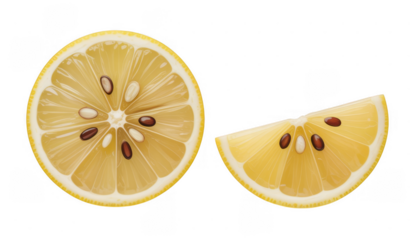 Lemon slice and wedge isolated on a transparent background