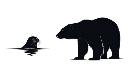 Polar Bear and Seal Encounter in Arctic Waters.