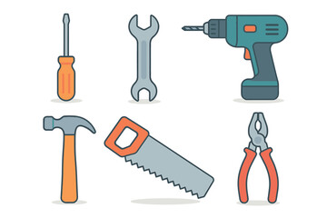 Essential tools for DIY projects and home improvement. Set of 6 vector illustration