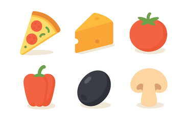 Colorful food illustrations for culinary design and decoration. Set of 6 vector illustration