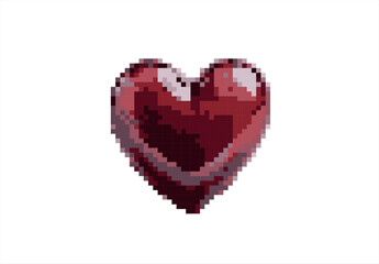 Vibrant Pixel Art Heart Icon. 8 bit. Game development, mobile app. Isolated vector illustration.