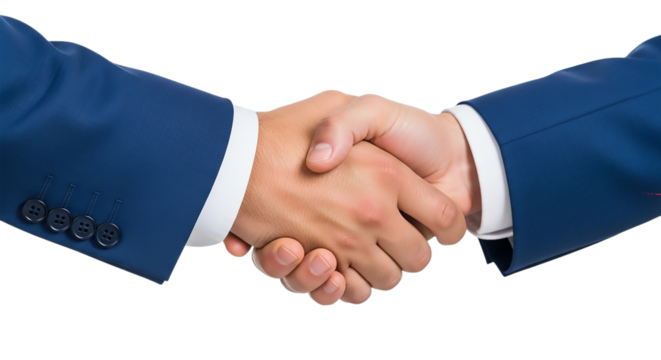 Close up of a handshake between two business people isolated on transparent background
