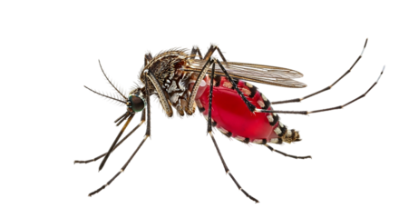 Closeup of a mosquito feeding on blood isolated on transparent background