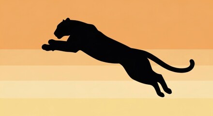 Silhouette of a Leaping Black Panther Against a Gradient Background.