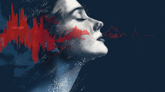 データと融合した抽象的な人物の横顔イメージ - Powered by Adobe