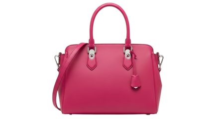 Stylish pink leather handbag isolated on transparent background for womens fashion