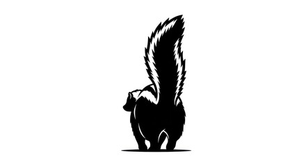 Stylized Skunk Illustration with Tail Raised Black and White Vector Art.