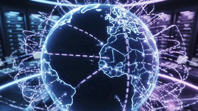 Global Network Connection in Server Room Data Center. - Powered by Adobe
