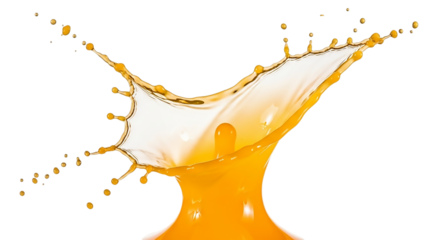 Closeup of orange juice splash isolated on transparent background for refreshing drink