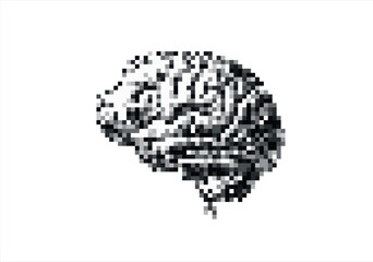 Pixel Art Brain Representation of Cognitive Function. 8 bit. Game development, mobile app. Isolated vector illustration.