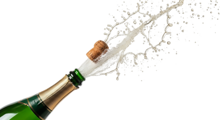 Champagne explosion isolated on transparent background, celebrating a special occasion