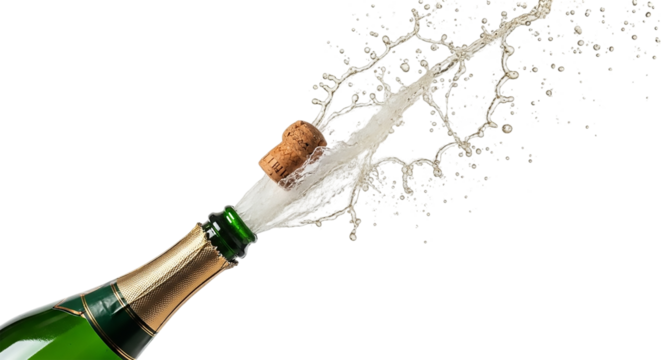 Champagne explosion isolated on transparent background, celebrating a special occasion