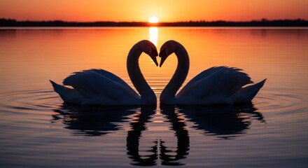 Swan Love - A Romantic Sunset Reflection on the Water.