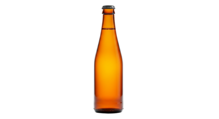Amber beer bottle isolated on transparent background, perfect for showcasing your brand