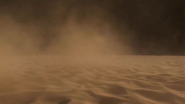 Cloud of sand dust on the ground, realistic simulation of brown smoke
