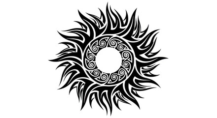 Tribal Sun Tattoo Design Black and White.