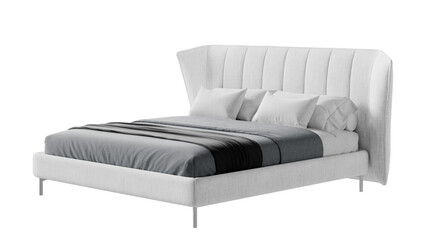 White bed with a comforter and pillows on an isolated background. 