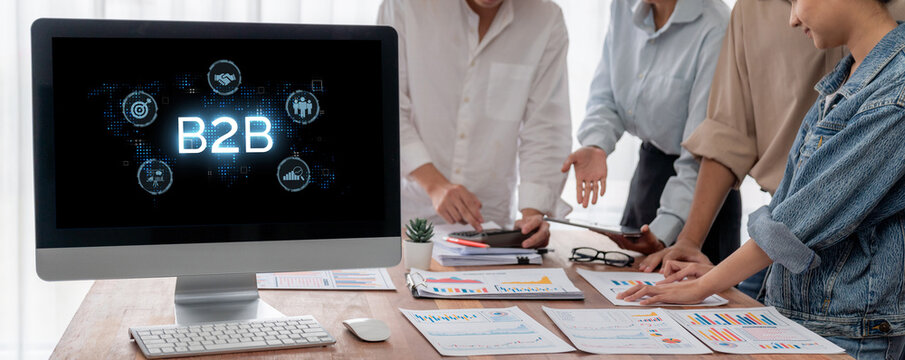 Business person navigates B2B landscape, harness technology to enhance business-to-business connections. Discover reshapes B2B interaction, driving innovation in business-to-businesses strategy. brisk
