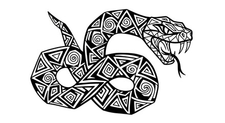 Tribal Snake Illustration with Geometric Patterns.