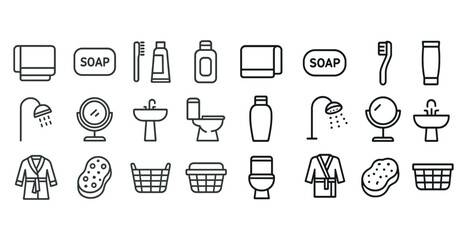 Bathroom essentials: soap, towels, toiletries, and fixtures icon