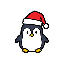Cute Cartoon Penguin Wearing a Santa Hat Icon