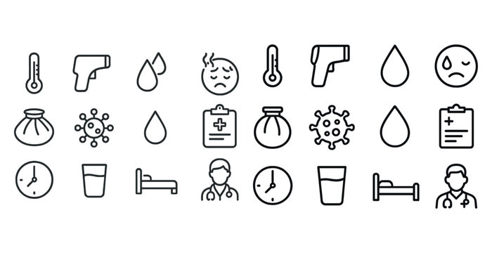 Healthcare icons set: thermometer, doctor, bed, virus, medical c