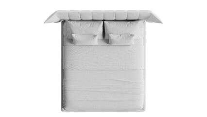 Top view of a white bed on an isolated background. Furniture for collages, graphics designs, and presentations.