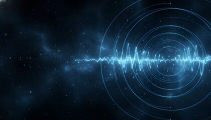 Abstract visualization of a sound wave expanding outwards in a cosmic, starry background.