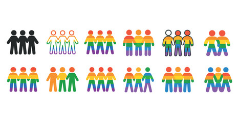 Diverse lgbtq+ symbols with rainbow and monochrome figures repre