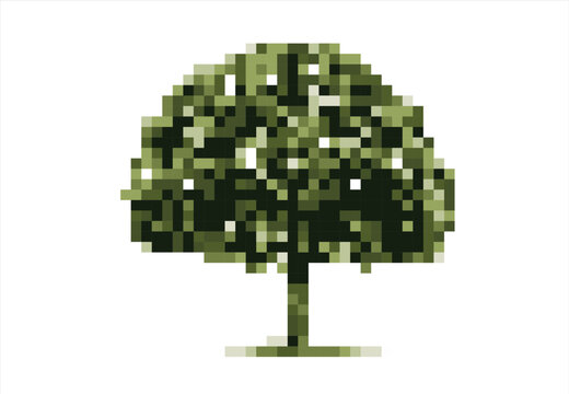 Pixel Art Tree. 8 bit. Game development, mobile app. Isolated vector illustration.