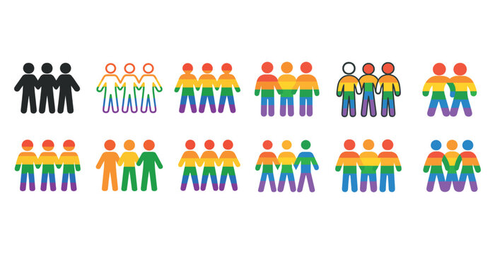 Diverse lgbtq+ symbols with rainbow and monochrome figures repre