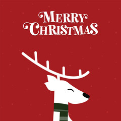 Cute Christmas reindeer on a red background. Christmas background, banner, or card. New trending vector illustration.