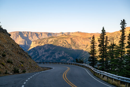 The road with Sunset Glow on the Beartooth Valley Peaks