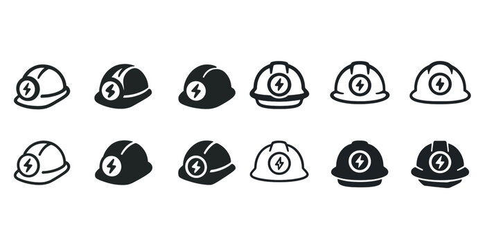 Various electrician hard hat icons for safety and construction