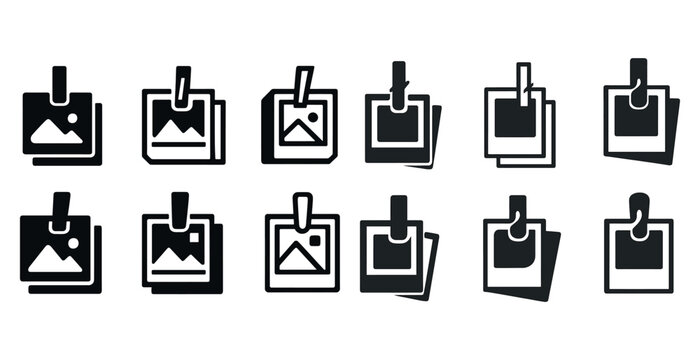 Icon set of photo symbols in different styles and layouts